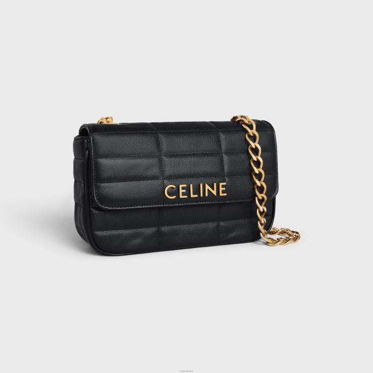 CELINE zwart kettingschoudertas matelasse monochroom van gewatteerd kalfsleer 4TLH8280