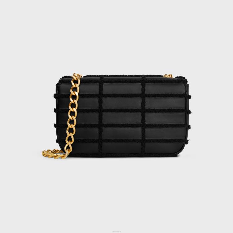 CELINE zwart kettingschoudertas matelasse monochroom van gewatteerd kalfsleer met boucletteborduurwerk 4TLH8283