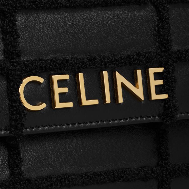 CELINE zwart kettingschoudertas matelasse monochroom van gewatteerd kalfsleer met boucletteborduurwerk 4TLH8283