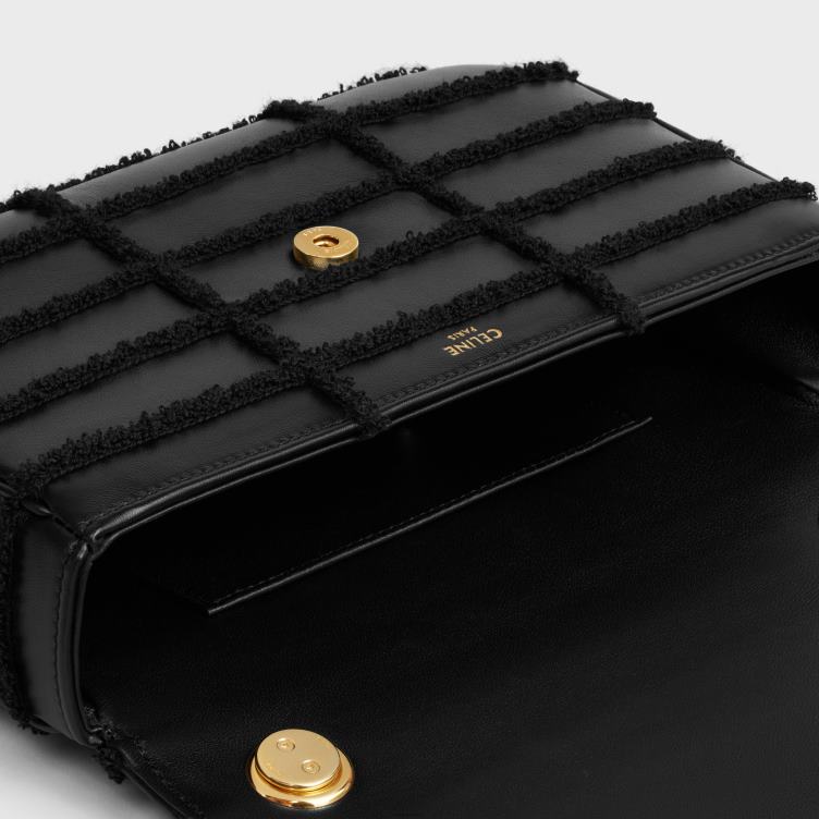 CELINE zwart kettingschoudertas matelasse monochroom van gewatteerd kalfsleer met boucletteborduurwerk 4TLH8283