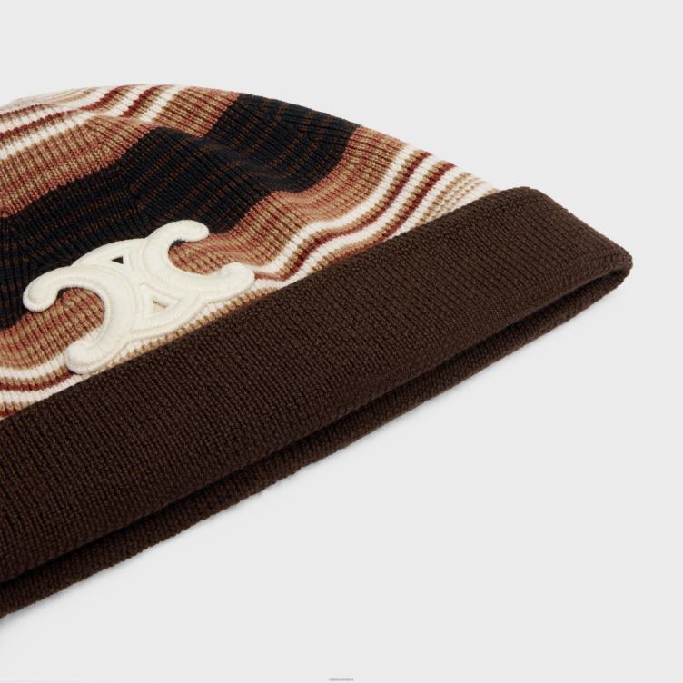 CELINE lichtbruin Triomphe muts van gestreepte wol 4TLH81053