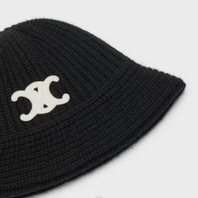 CELINE zwart Cloche vissershoedje van naadloos kasjmier 4TLH81168
