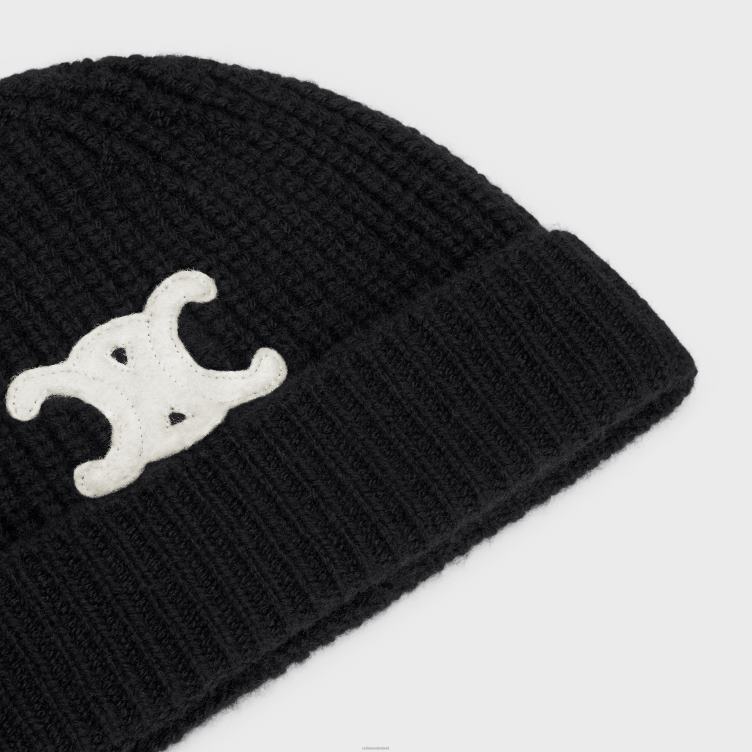 CELINE zwart Triomphe muts van naadloos kasjmier 4TLH81172