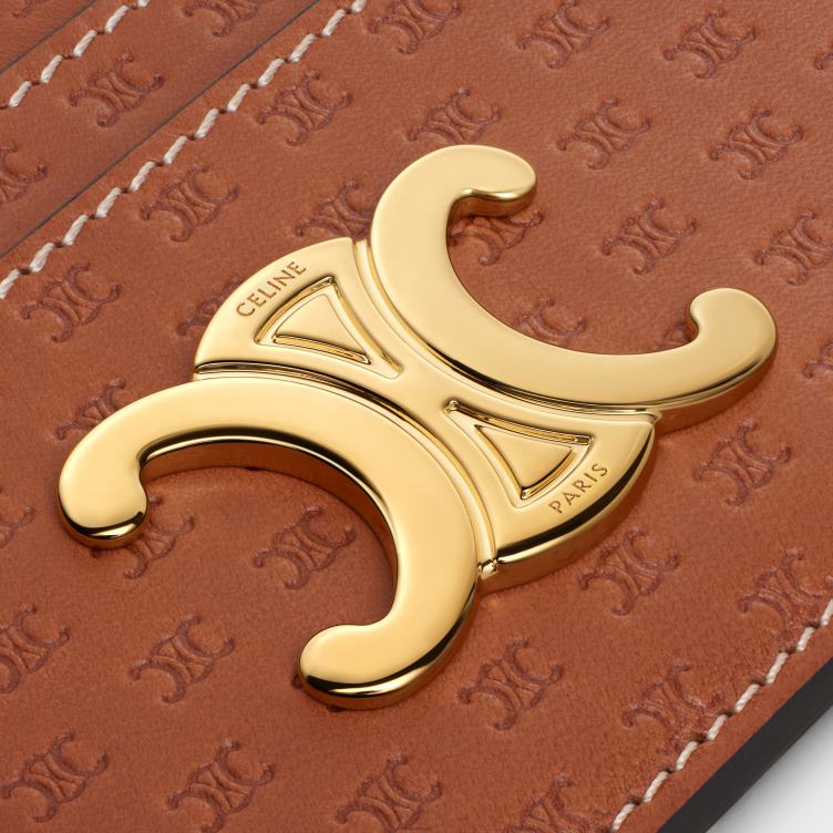 CELINE bruinen triomphe-kaarthouder van natuurlijk kalfsleer met reliëf 4TLH8418