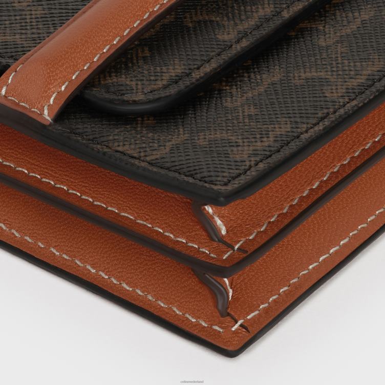 CELINE bruinen visitekaartjeshouder van triomphe canvas en lamsleer 4TLH8501