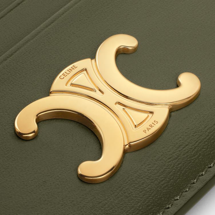 CELINE donker olijfgroen triomphe-kaarthouder van glanzend kalfsleer 4TLH8401