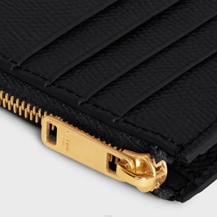 CELINE zwart Compacte kaarthouder met ritssluiting van generfd kalfsleer 4TLH8506