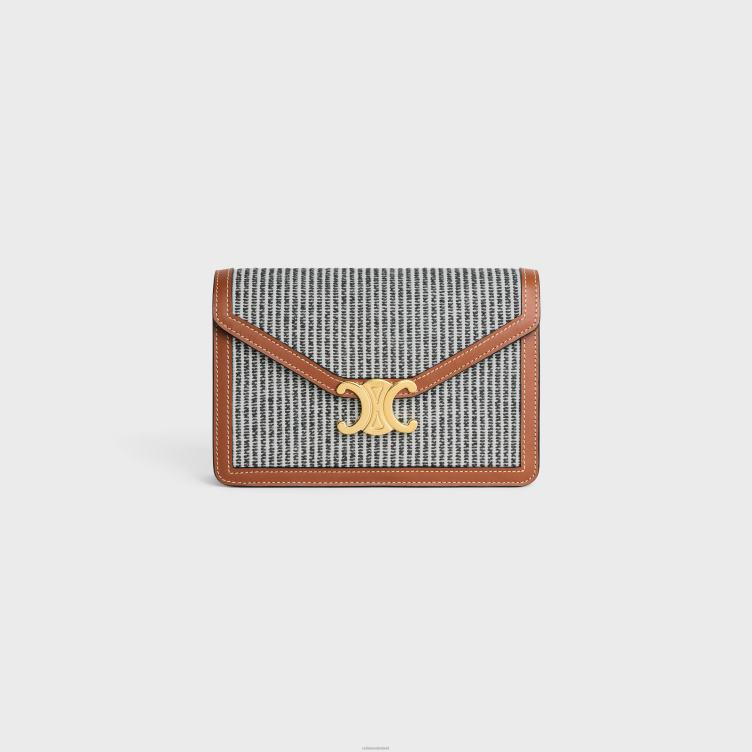 CELINE antraciet portemonnee aan ketting margo van gestreept textiel en kalfsleer 4TLH8357