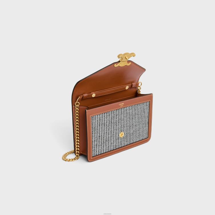 CELINE antraciet portemonnee aan ketting margo van gestreept textiel en kalfsleer 4TLH8357