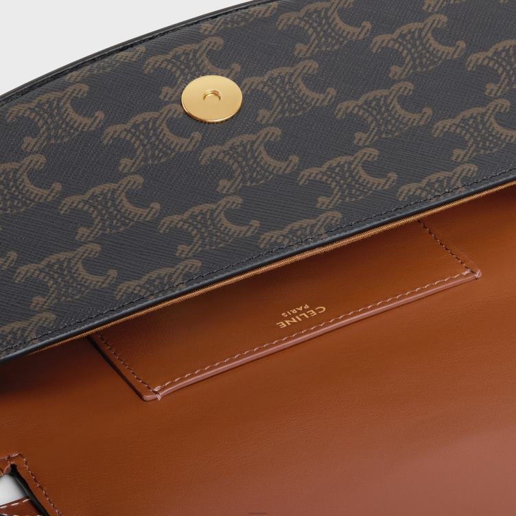 CELINE bruinen clutch op riem tabou van triomphe canvas en kalfsleer 4TLH8389