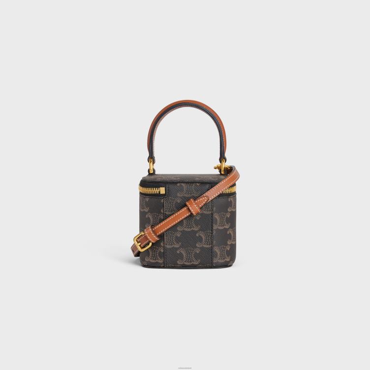 CELINE bruinen mini-ijdelheidskoffertje van triomphe canvas en kalfsleer 4TLH8390