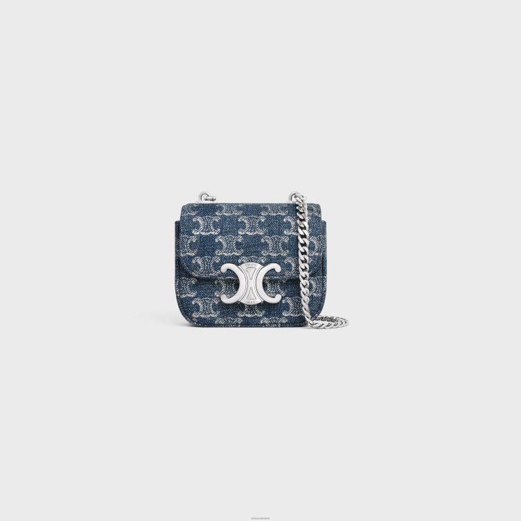 CELINE denim/zilver mini-chain claude van denim met triomphe all-over 4TLH8334