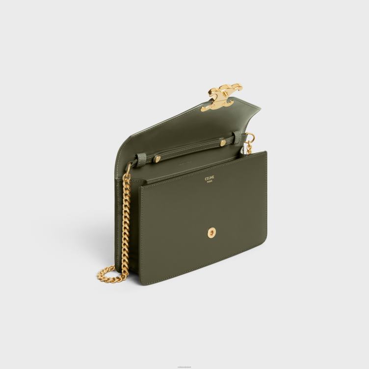 CELINE donker olijfgroen portemonnee aan ketting margo van glanzend kalfsleer 4TLH8307