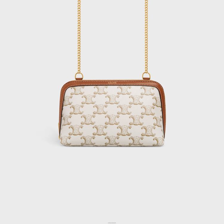 CELINE wit/bruin clutch met ketting van triomphe canvas en lamsleer 4TLH8386