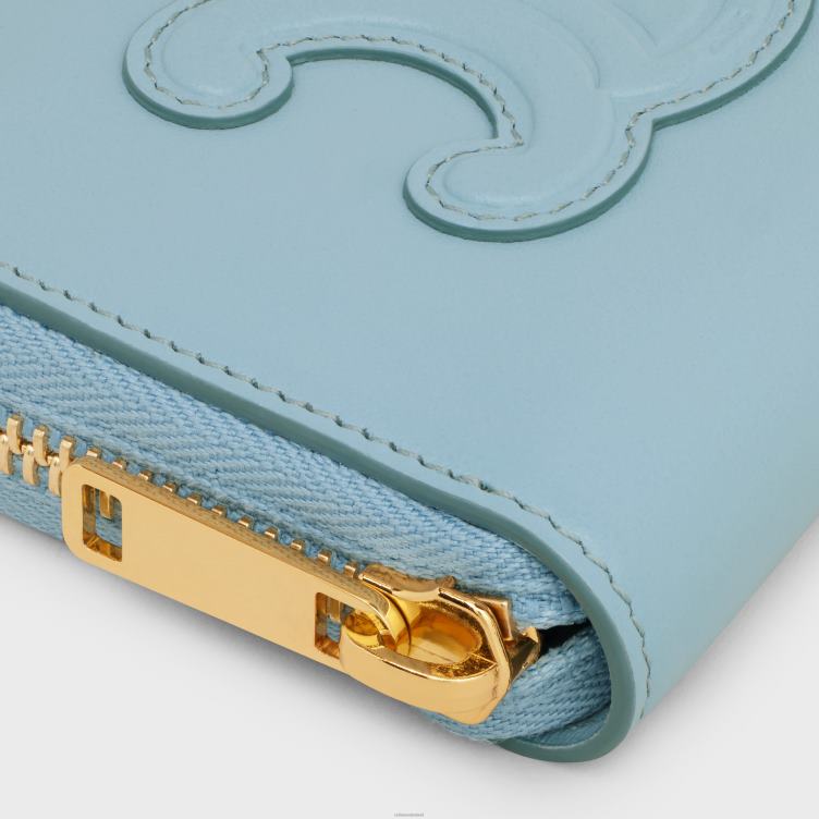 CELINE Californië blauw compacte portemonnee met ritssluiting cuir triomphe van glad kalfsleer 4TLH8471