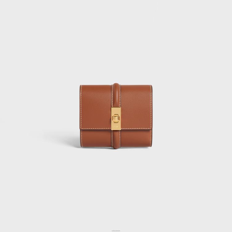 CELINE bruinen kleine driebladige portemonnee 16 van glanzend kalfsleer 4TLH8467