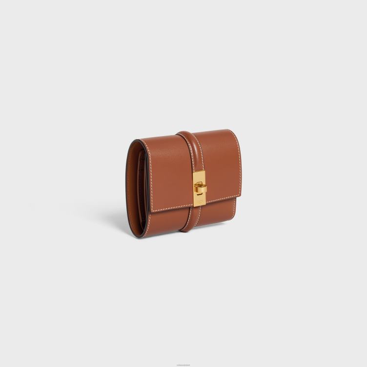 CELINE bruinen kleine driebladige portemonnee 16 van glanzend kalfsleer 4TLH8467