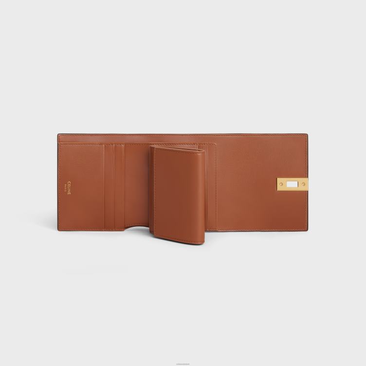 CELINE bruinen kleine driebladige portemonnee 16 van glanzend kalfsleer 4TLH8467