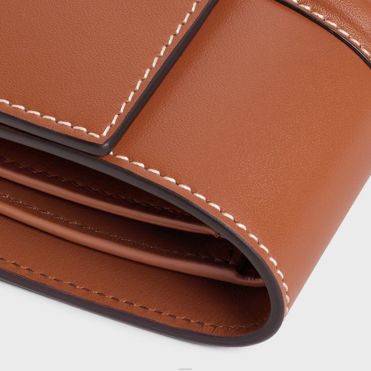 CELINE bruinen kleine driebladige portemonnee 16 van glanzend kalfsleer 4TLH8467