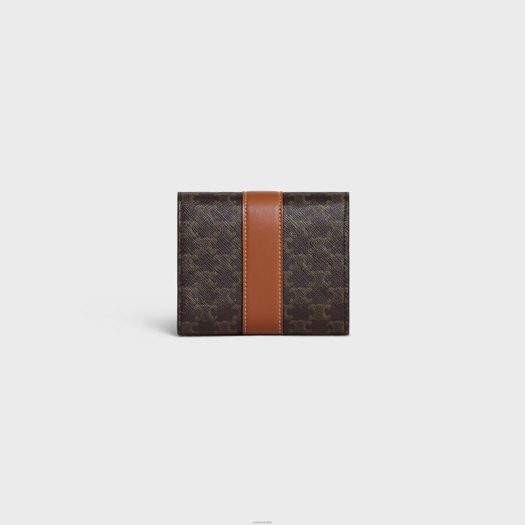 CELINE bruinen kleine driebladige portemonnee van triomphe canvas en lamsleer 4TLH8483