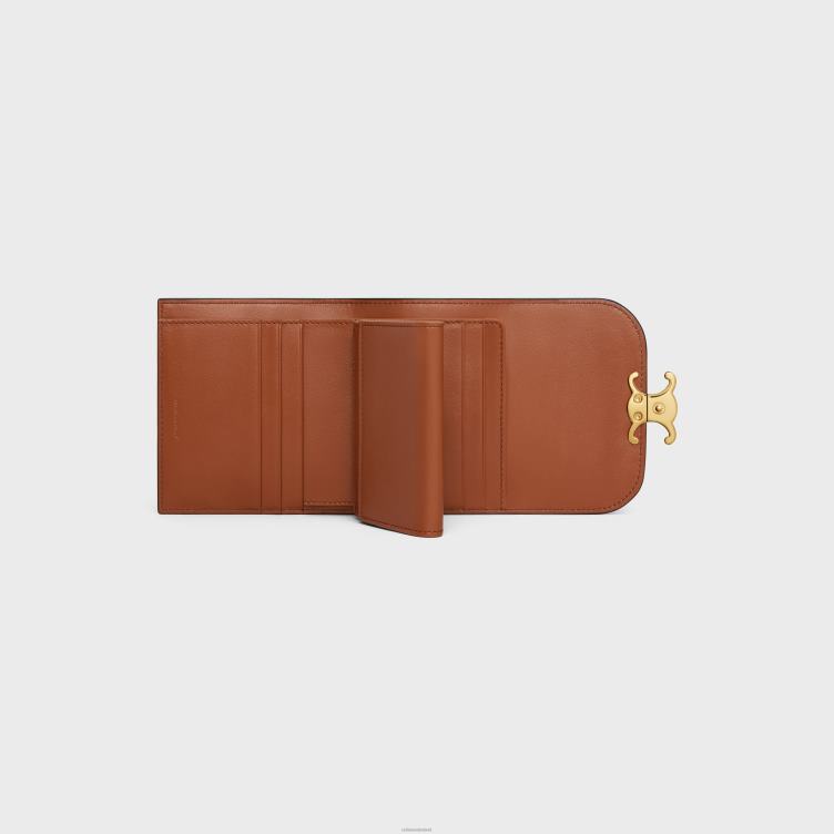 CELINE bruinen kleine portemonnee triomphe van natuurlijk kalfsleer met reliëf 4TLH8411