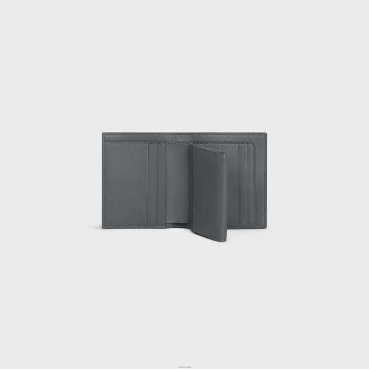 CELINE grijs/vintage roze Portemonneetje met klein bandje van tweekleurig generfd kalfsleer 4TLH8478