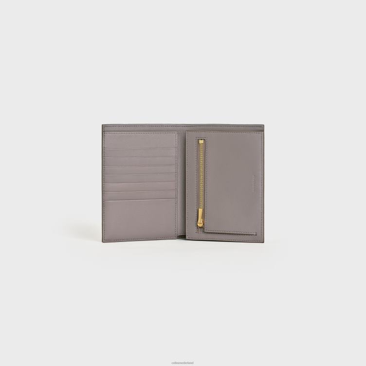 CELINE kiezel/mineraal Portemonnee met middellange band van tweekleurig generfd kalfsleer 4TLH8476