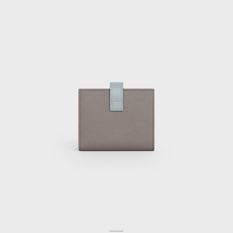 CELINE kiezel/mineraal Portemonneetje met klein bandje van tweekleurig generfd kalfsleer 4TLH8479