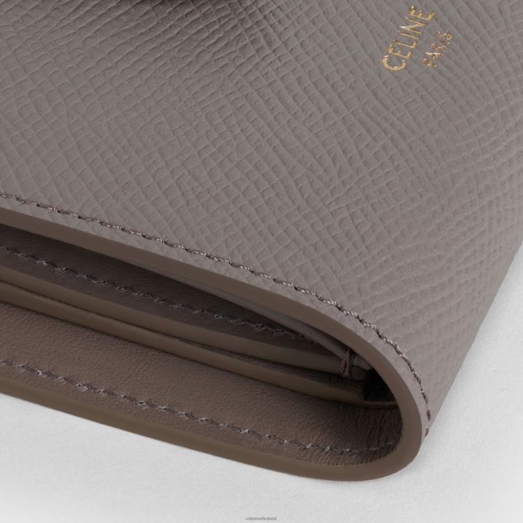 CELINE kiezel/mineraal Portemonneetje met klein bandje van tweekleurig generfd kalfsleer 4TLH8479