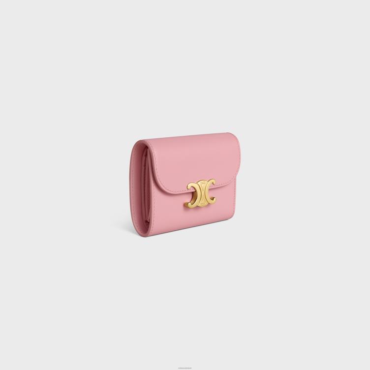 CELINE roos kleine portemonnee triomphe van glanzend kalfsleer 4TLH8412