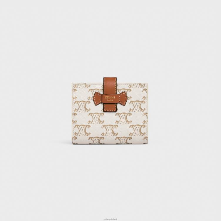 CELINE wit/bruin Portemonnee met klein bandje van triomphe canvas en lamsleer 4TLH8481