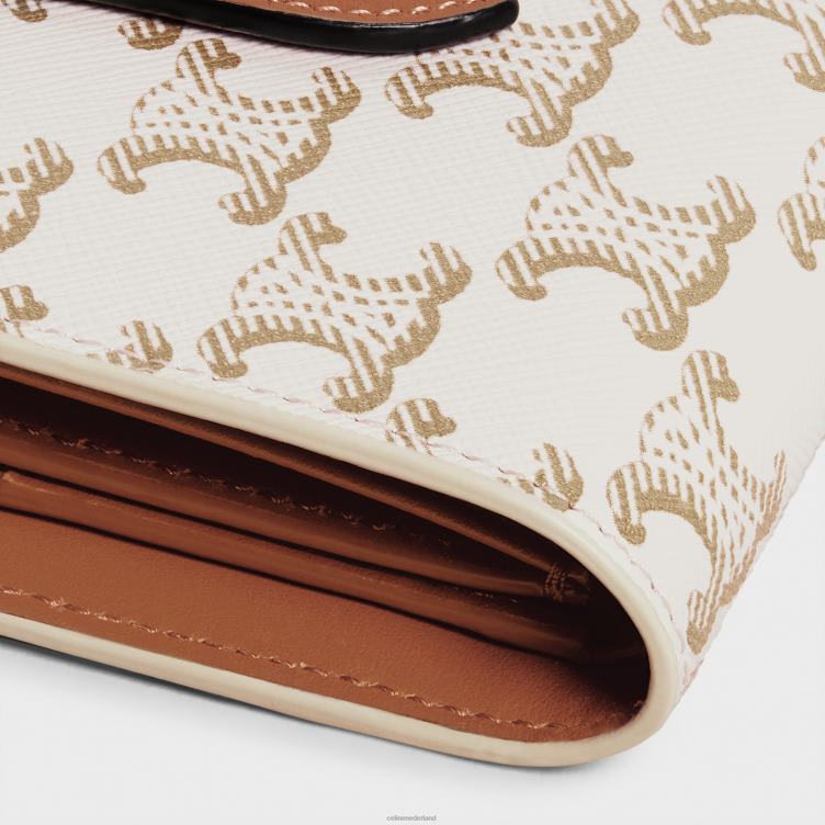 CELINE wit/bruin Portemonnee met klein bandje van triomphe canvas en lamsleer 4TLH8481