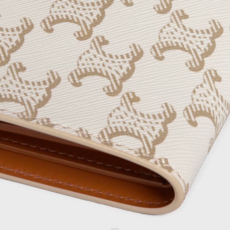 CELINE wit/bruin Portemonnee met middellange band van triomphe canvas en lamsleer 4TLH8477