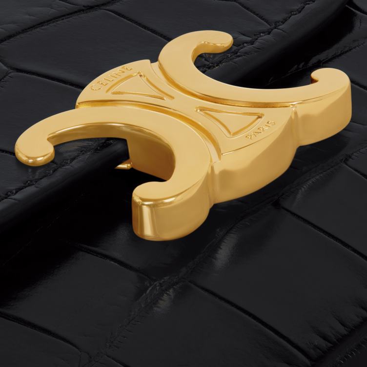 CELINE zwart kleine portemonnee triomphe in niloticus krokodil 4TLH8464