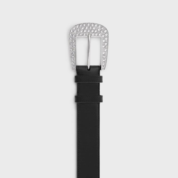 CELINE zwart grote marco riem met strass van vintage kalfsleer 4TLH81017