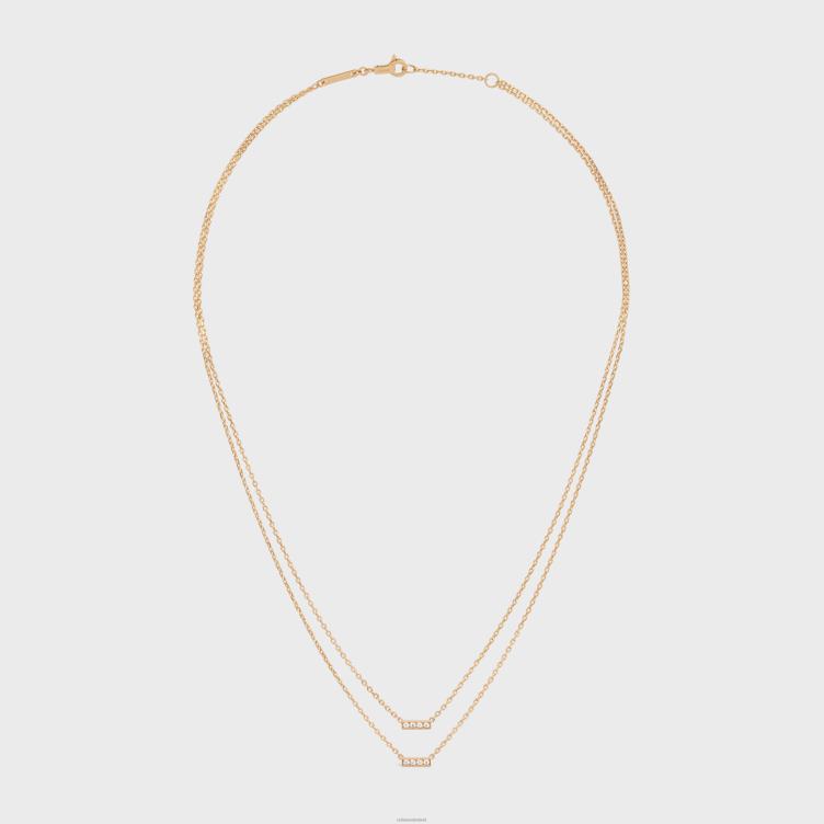 CELINE geel goud en wit lijn dubbele ketting in diamanten 4TLH81390
