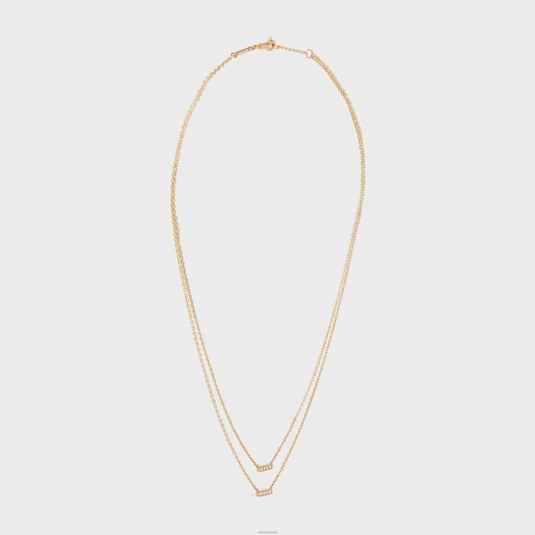 CELINE geel goud en wit lijn dubbele ketting in diamanten 4TLH81390