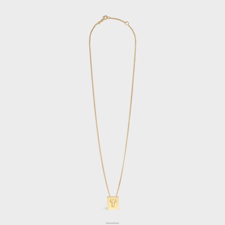 CELINE goud Alfabet T-ketting van messing met afwerking 4TLH81343