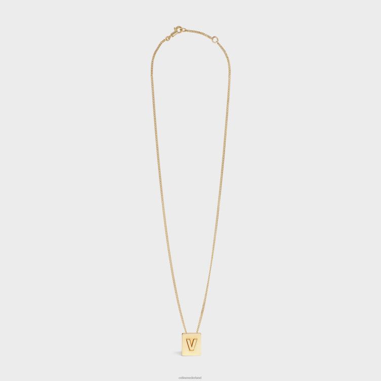CELINE goud Alfabet V-ketting van messing met afwerking 4TLH81345