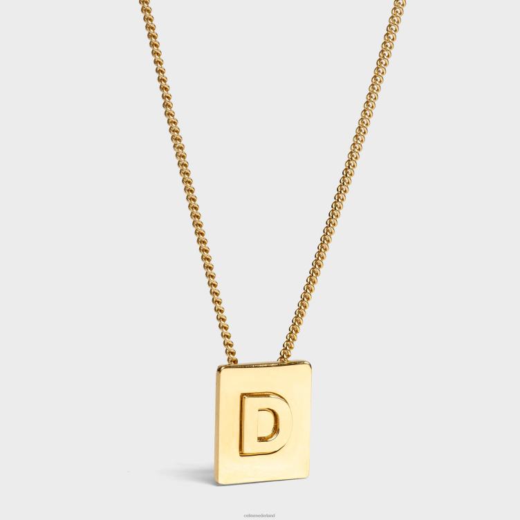 CELINE goud Halsketting met alfabet D in messing met afwerking 4TLH81327