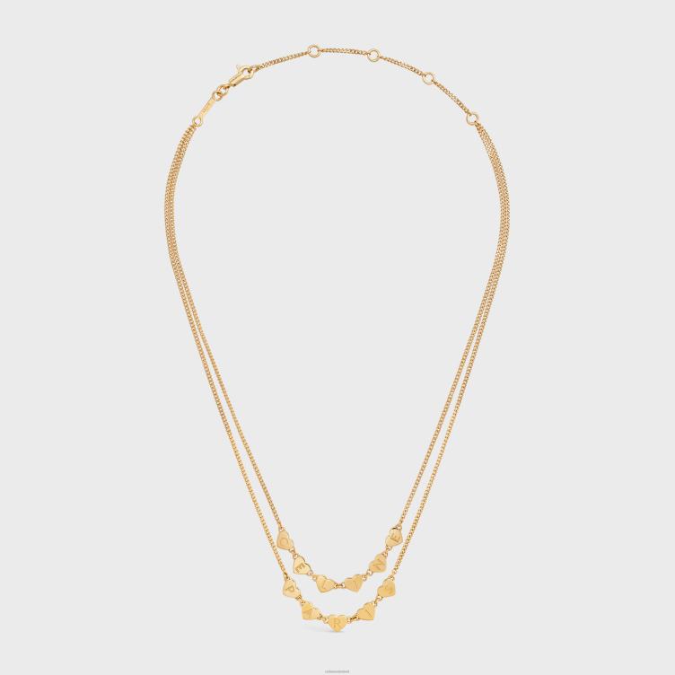 CELINE goud coeur dubbele ketting in messing met afwerking 4TLH81262