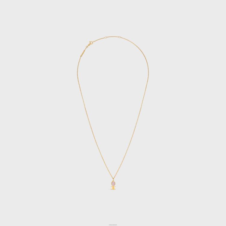 CELINE goud en roze kwarts triomphe indie kleine ketting in messing met afwerking roze kwarts 4TLH81284