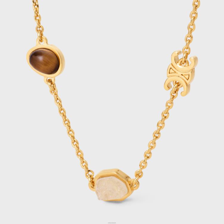 CELINE goud en veelkleurig triomphe indie armband in messing met afwerking, rutielkwarts, roze kwarts tijgeroog 4TLH81287