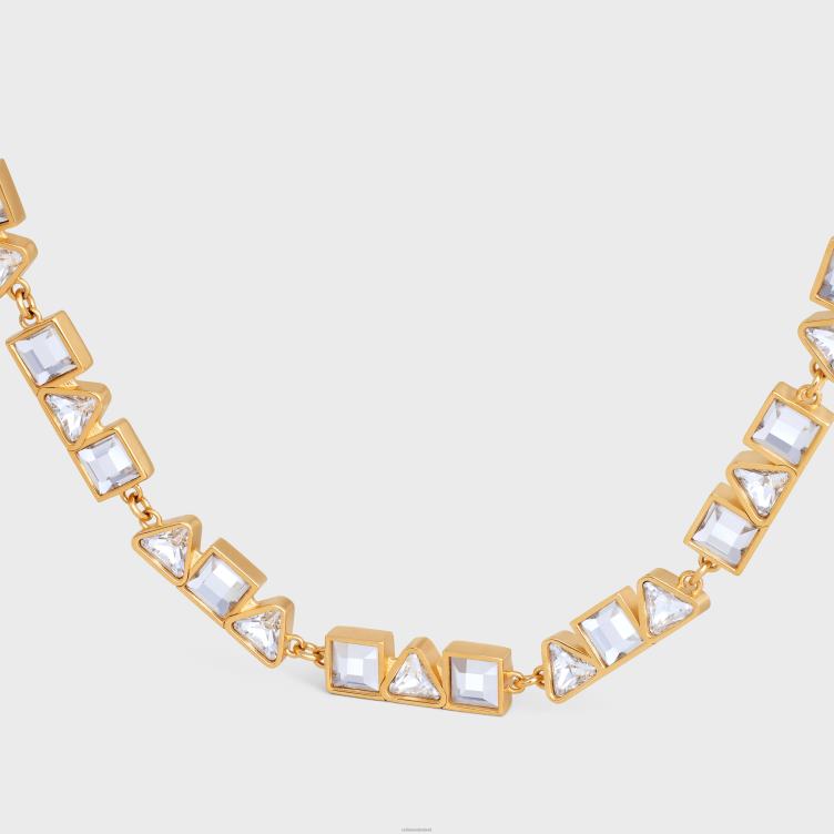 CELINE goud geometrische ketting in messing met afwerking en strass 4TLH81265