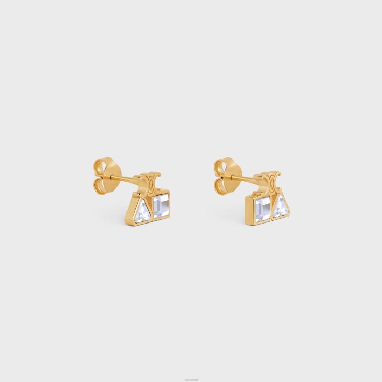 CELINE goud geometrische oorbellen in messing met afwerking en strass 4TLH81267