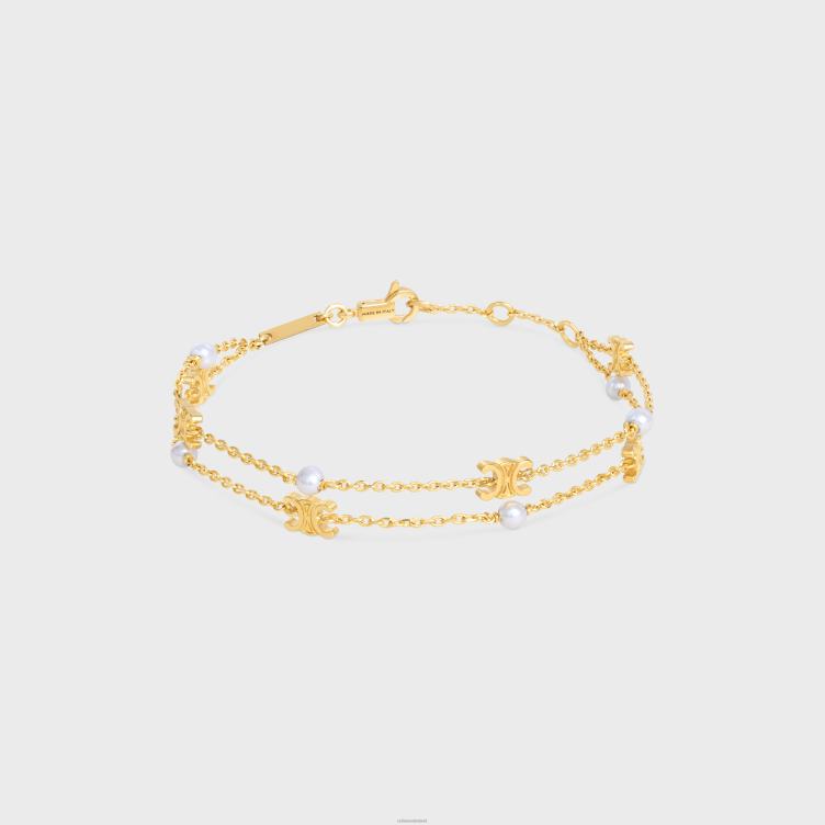 CELINE goud/ivoor Triomphe parel dubbele armband in messing met gouden afwerking en harsparels 4TLH81282