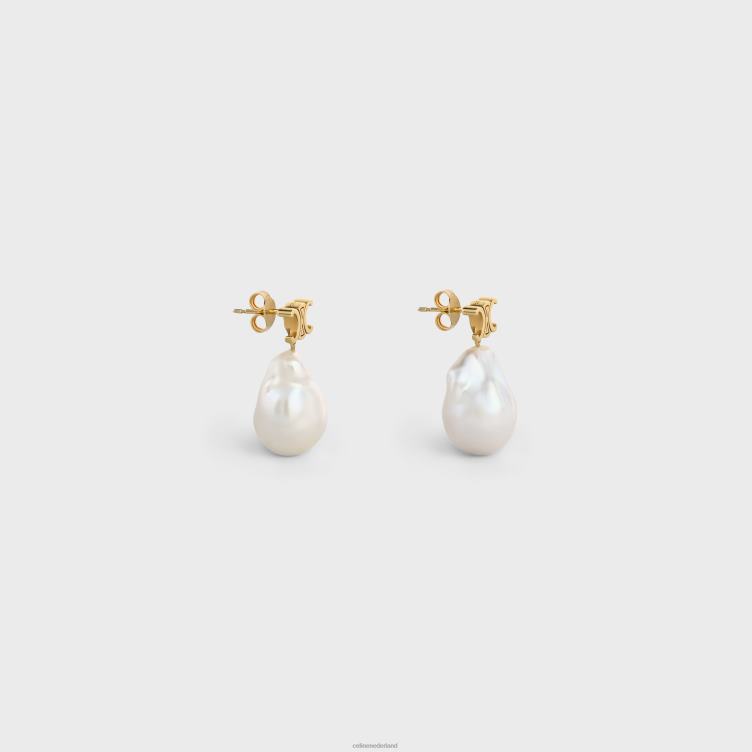 CELINE goud/ivoor barokke triomphe-oorbellen in messing met gouden afwerking en gekweekte parels 4TLH81273