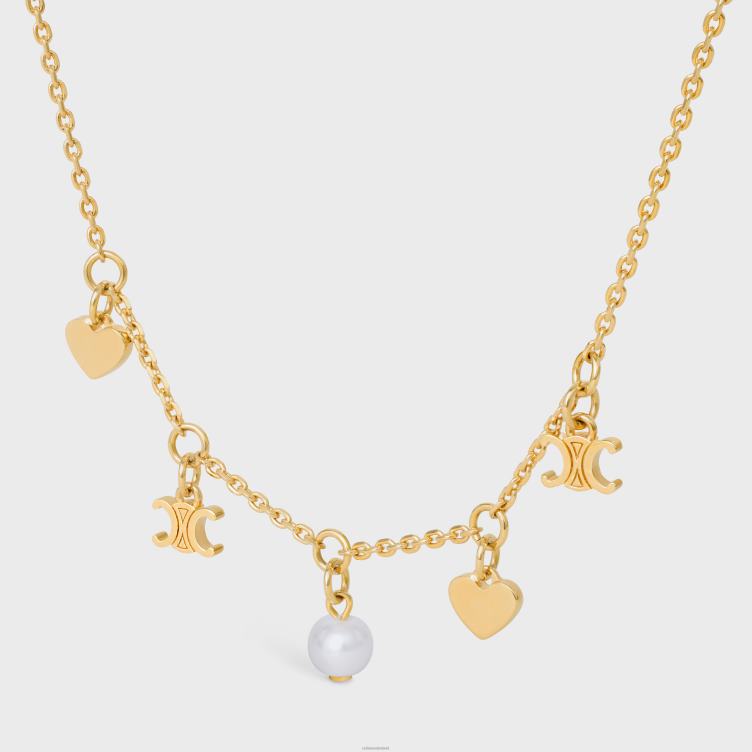 CELINE goud/ivoor coeur charms ketting van messing met gouden afwerking en harsparel 4TLH81356
