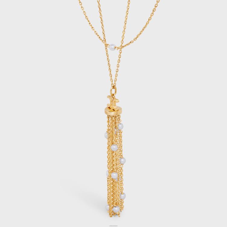 CELINE goud/ivoor triomphe parel sautoir in messing met gouden afwerking en harsparels 4TLH81280