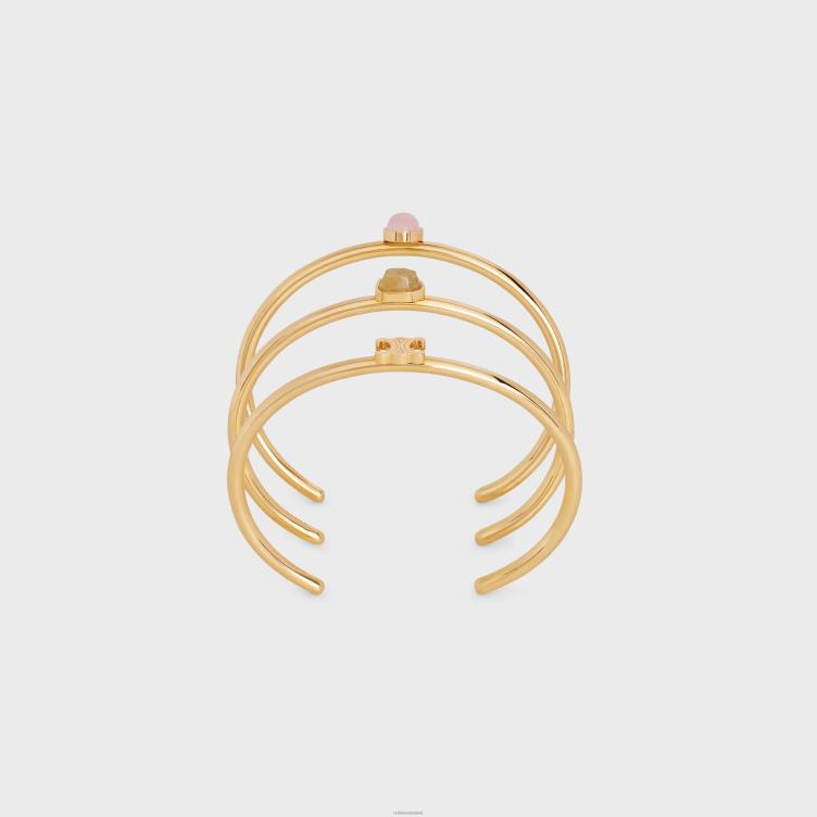 CELINE goud/kwartsrutiel/roze qu triomphe indie set van 3 manchetten in messing met gouden afwerking, rutielkwarts en roze kwarts 4TLH81286